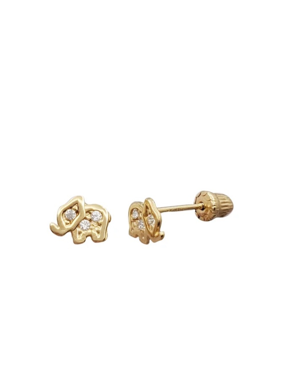 14K Gold Elephant Stud Earrings with Cubic Zirconia Accents - Gold